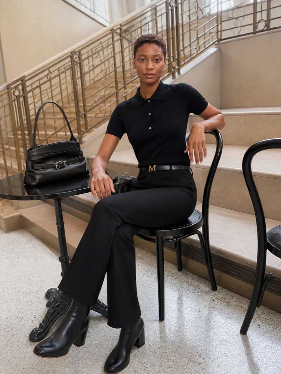 Max mara black polo tailored flared trousers outfit