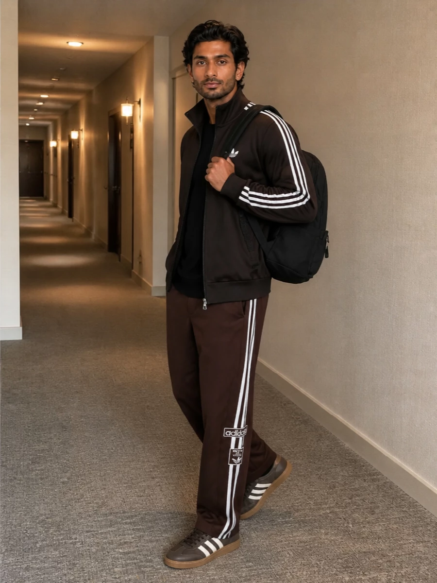 Adidas y3 brown track suit streetwear outfit