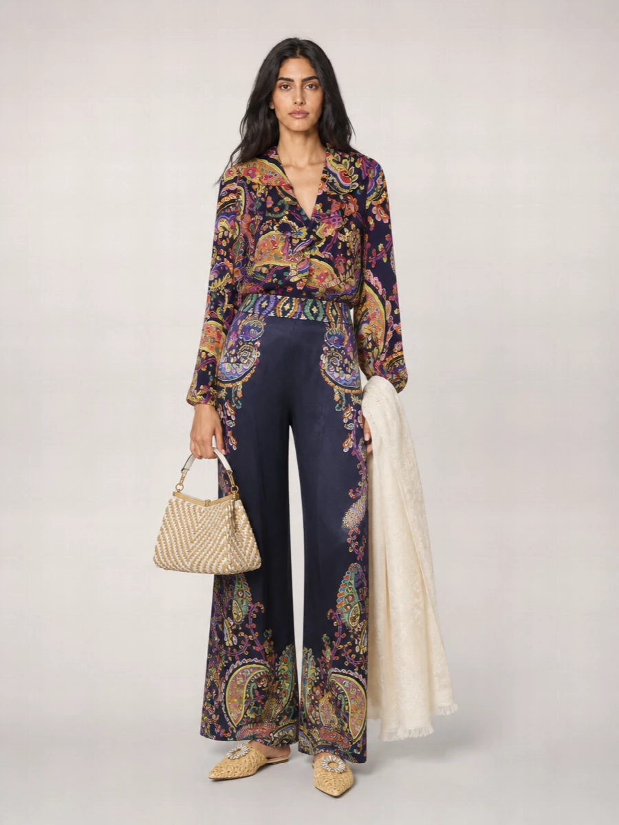 Etro Printed Ruffled Long-Sleeve Blouse