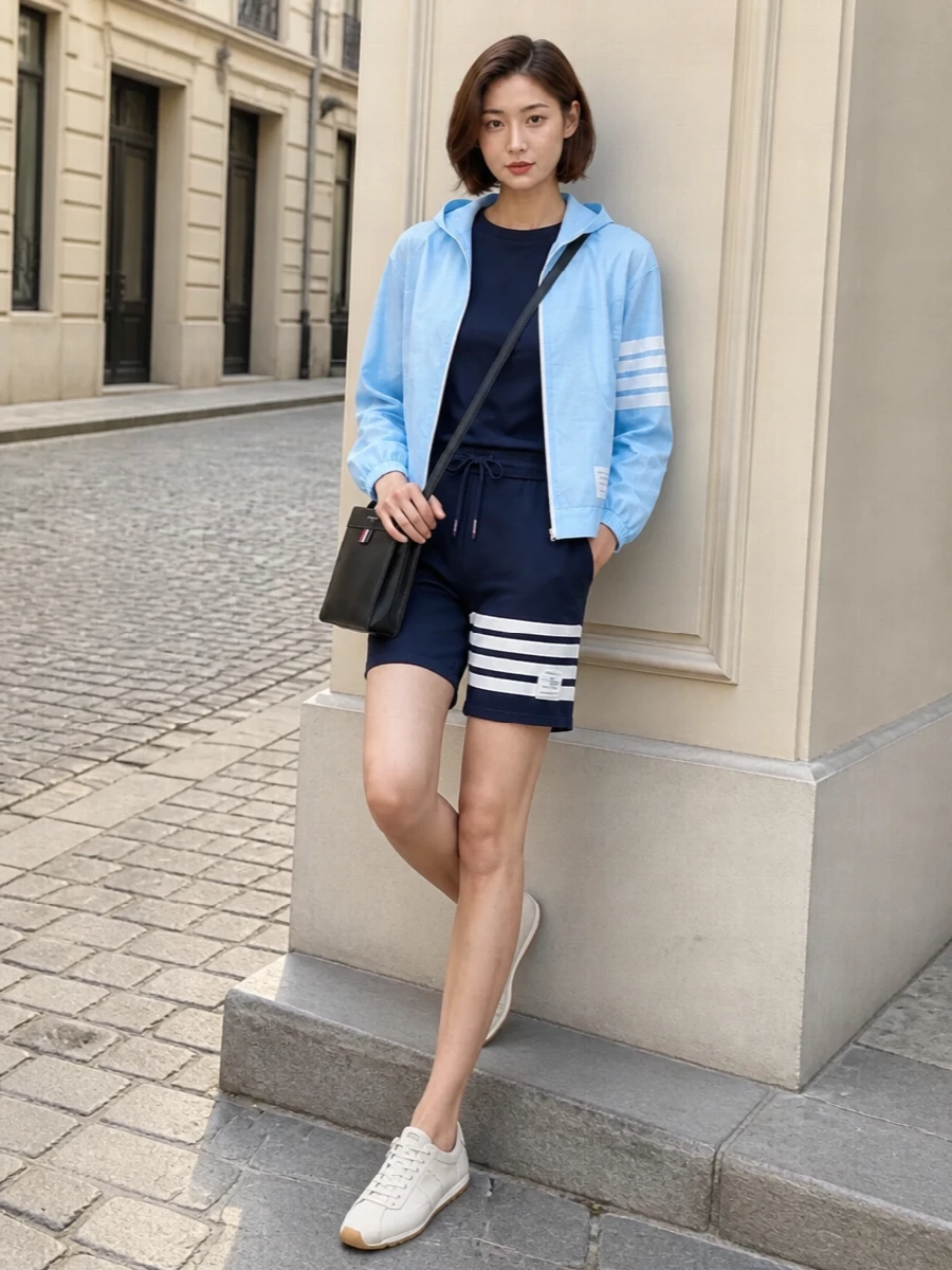 Thom browne athleisure jacket travel outfit