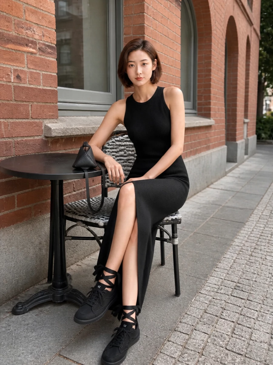 Rick owens black knit maxi dress ugg sneakers