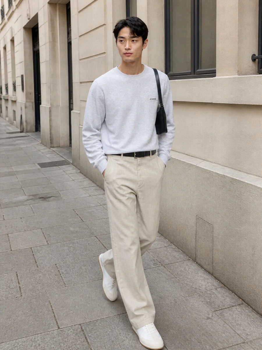 Jacquemus sweatshirt sand trousers outfit ideas