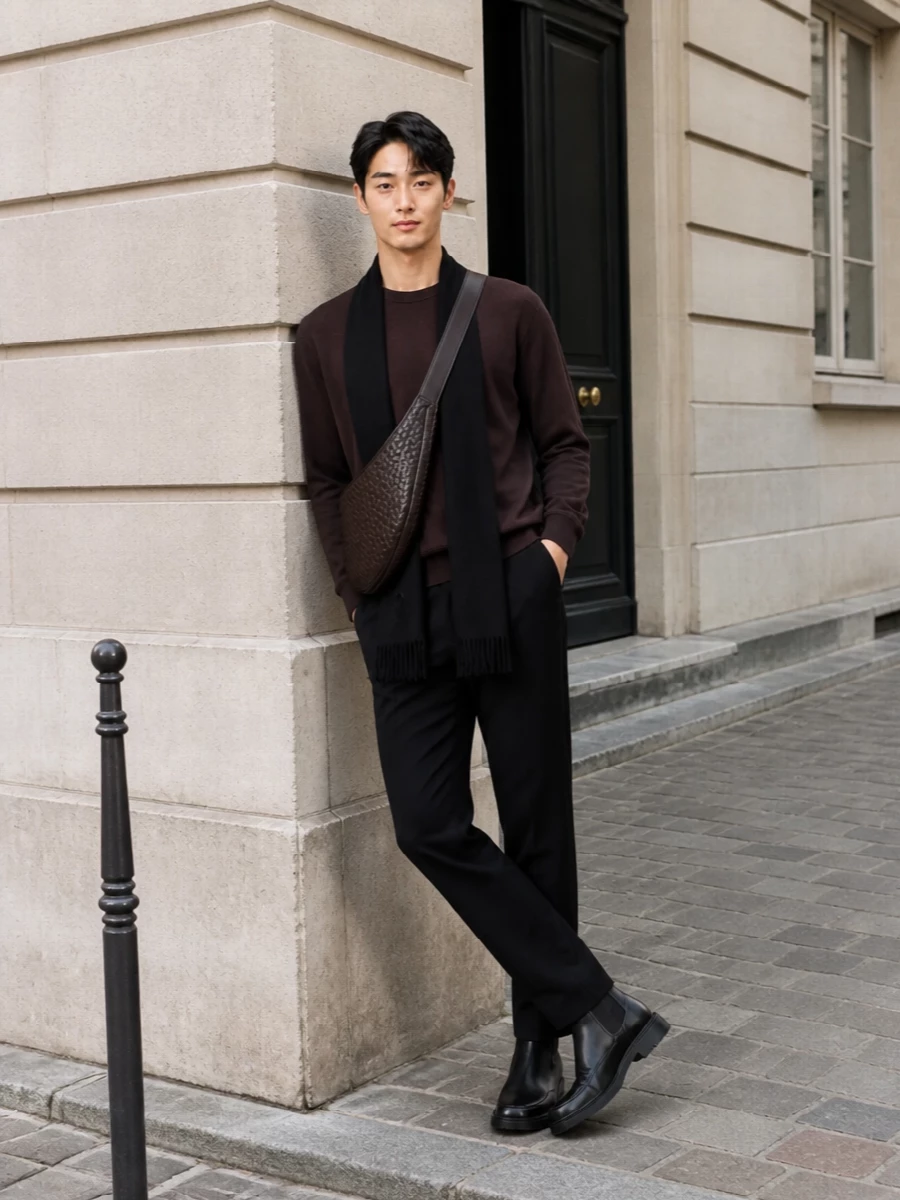Saint laurent chocolate sweater black trousers