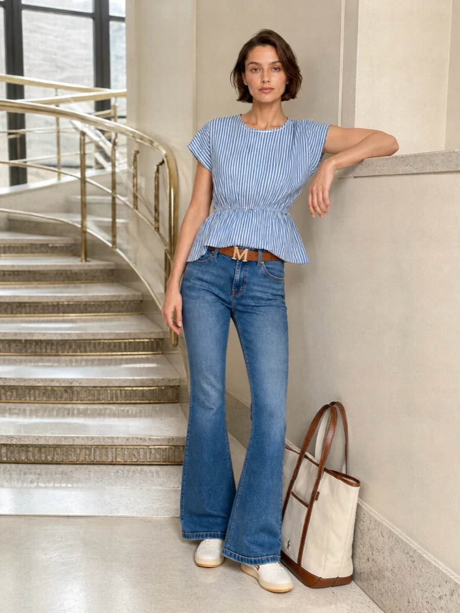 Weekend max mara striped top flared jeans outfit