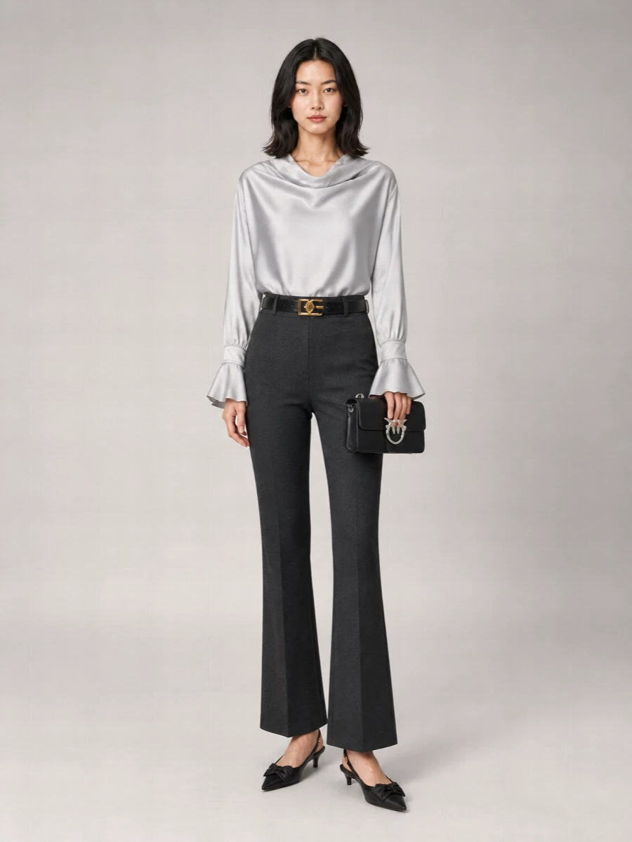 Pinko Satin Boat Neck Long Sleeve Blouse