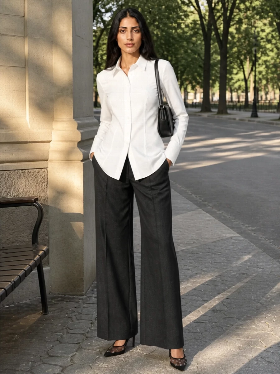 Alexander wang white shirt tailored trousers outfit