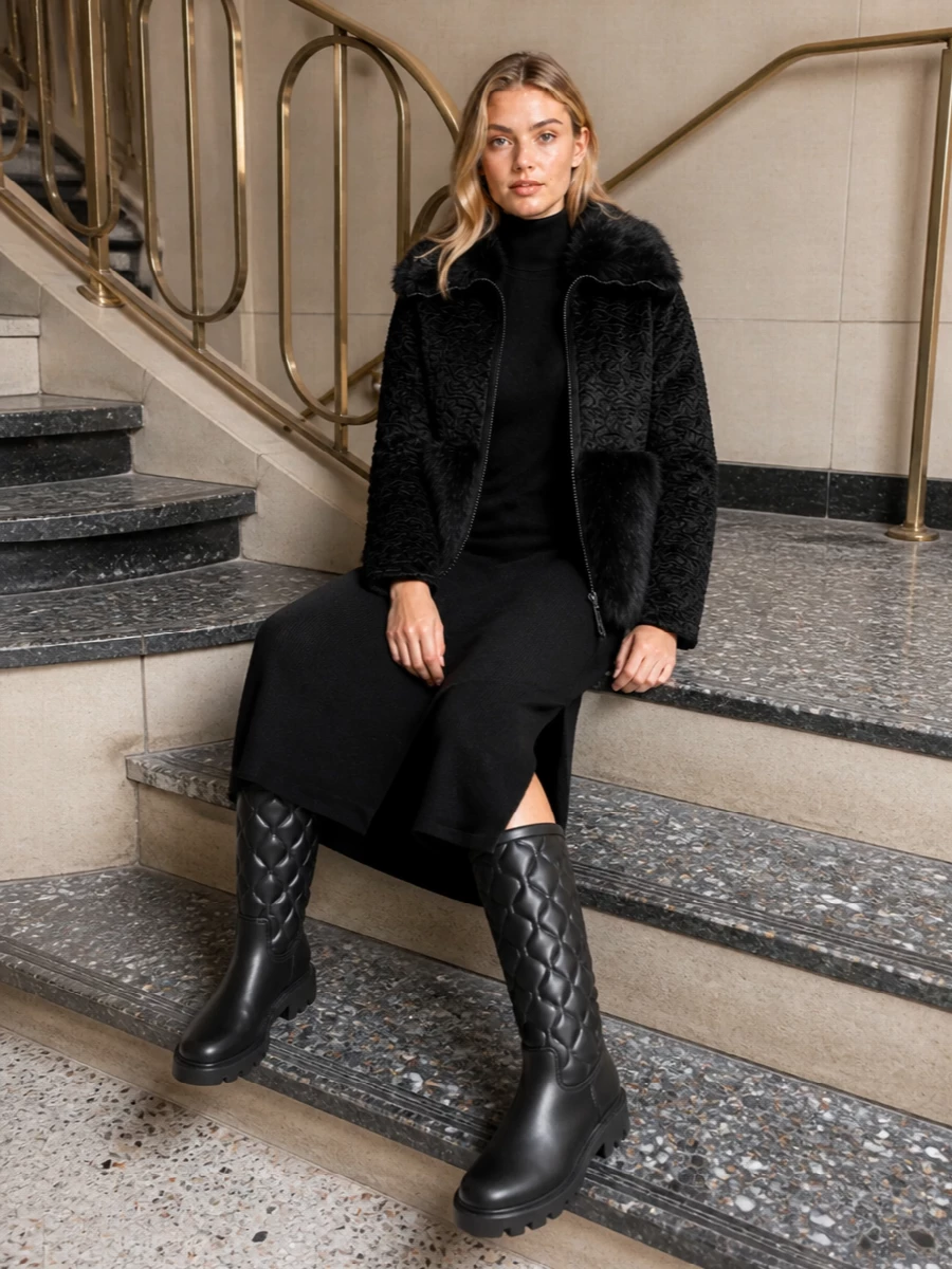 Herno puffer parosh black knit dress outfit