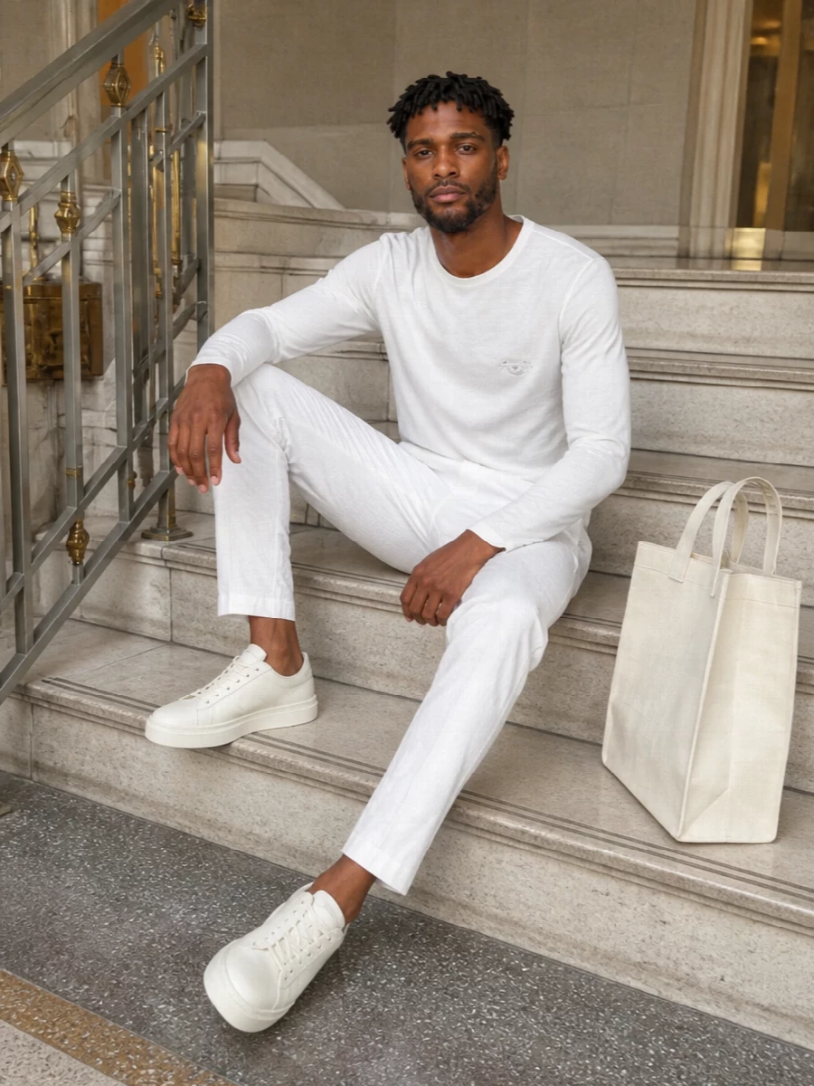 Emporio armani white tee cropped trousers sneakers