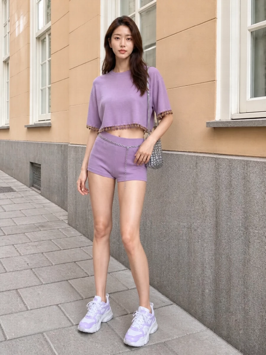Paco rabanne lilac knit set balenciaga sneakers
