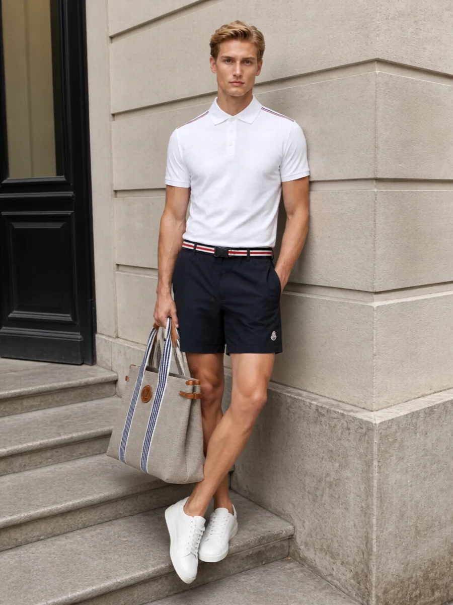 Moncler polo navy swim shorts riviera style