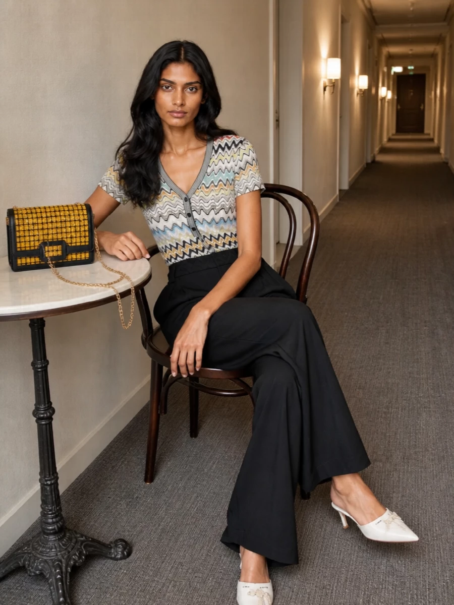 Missoni zigzag top black wide leg trousers