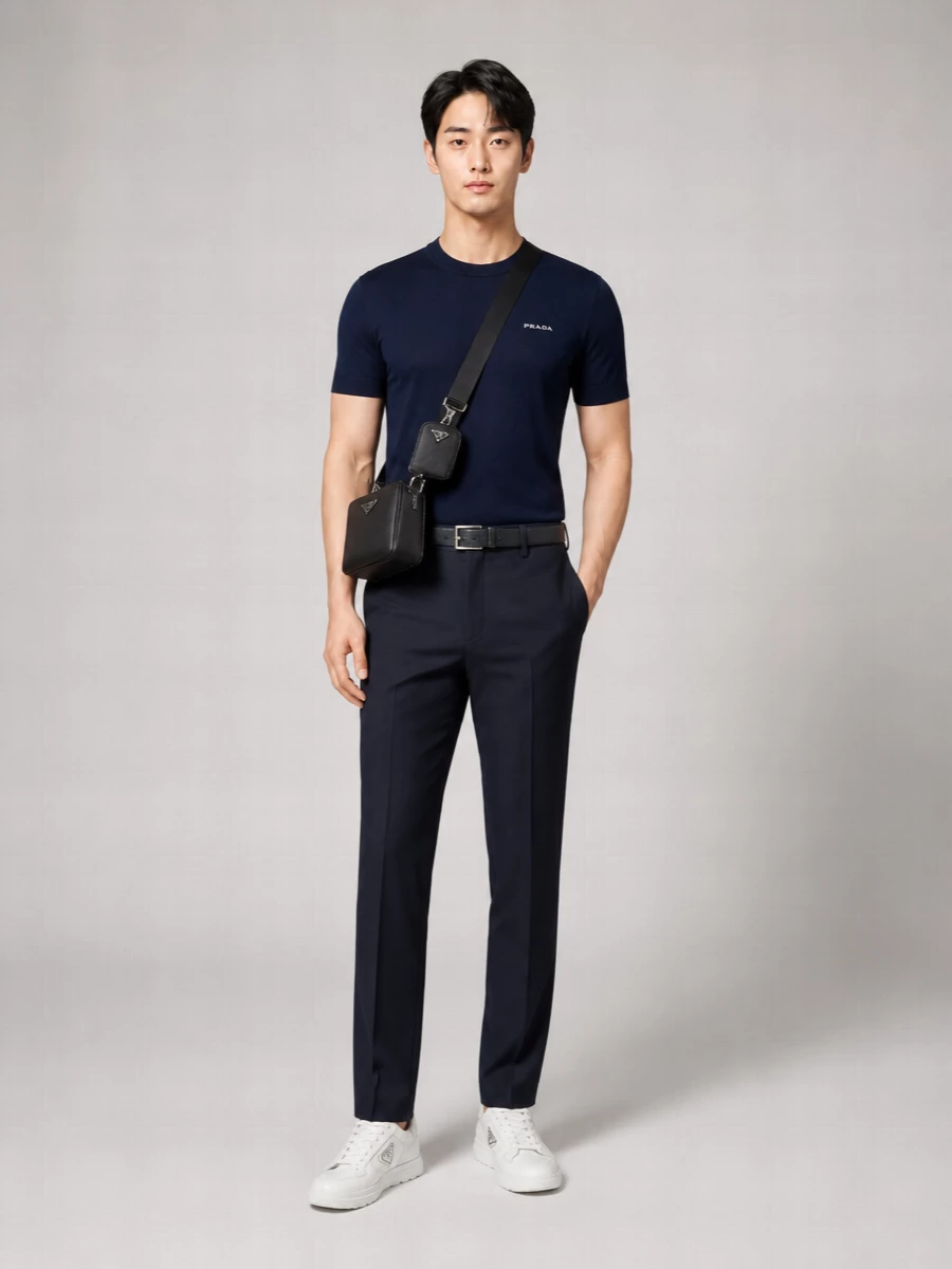 Prada Cotton Crew-Neck Short-Sleeve Sweater