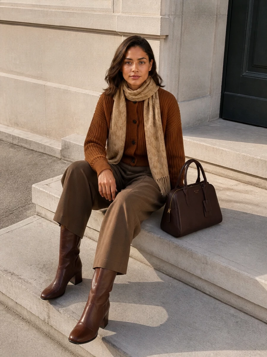 Max mara cardigan camel wide leg trousers outfit