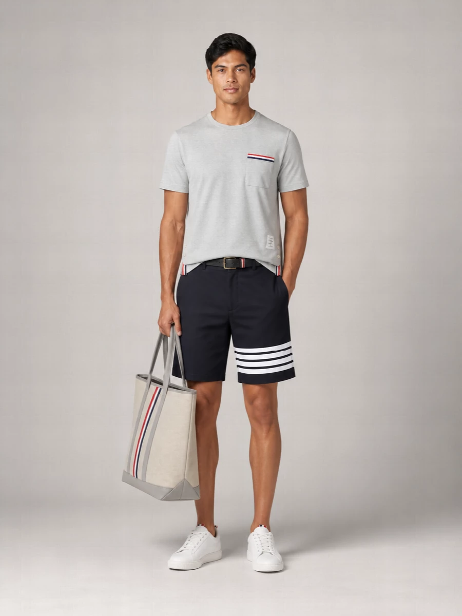 Thom Browne Cotton Linen Ribbed Short-Sleeve T-Shirt