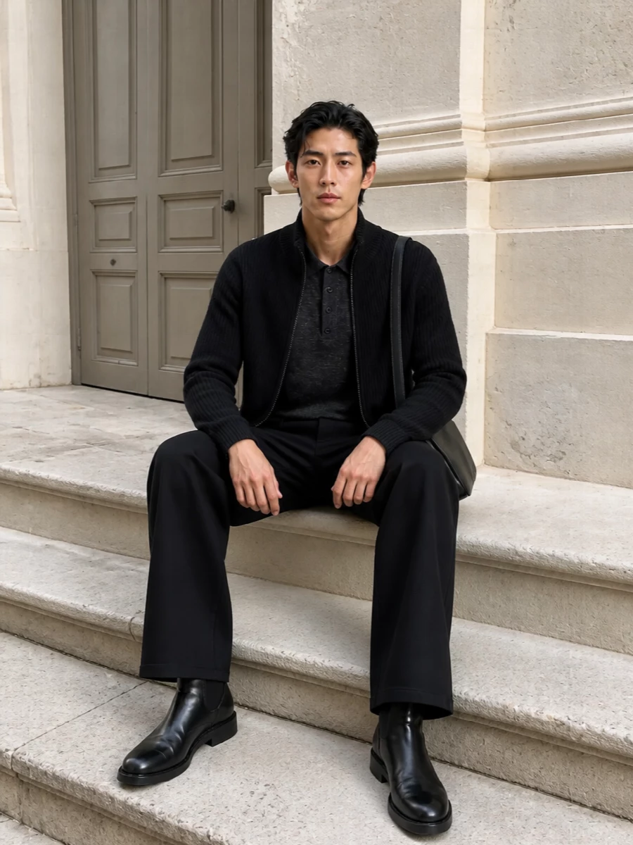 Lemaire ribbed jacket wide leg black denim