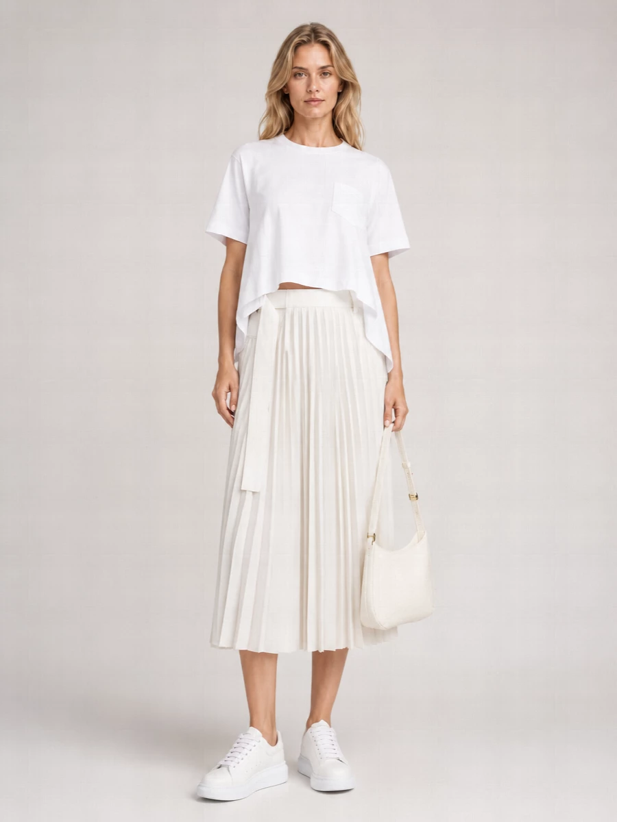 Sacai Cotton Ribbed Panelled Asymmetric Draped T-Shirt