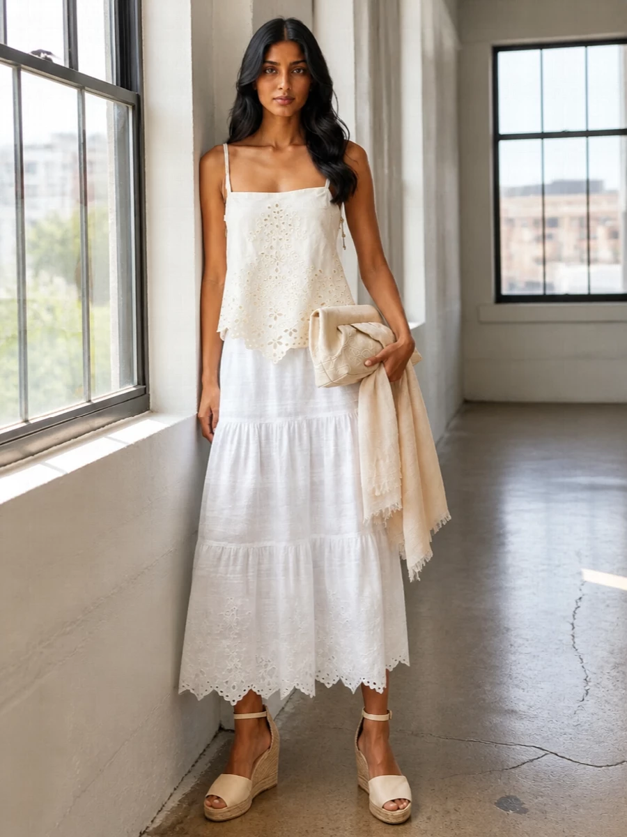 Self portrait camisole white tiered midi outfit