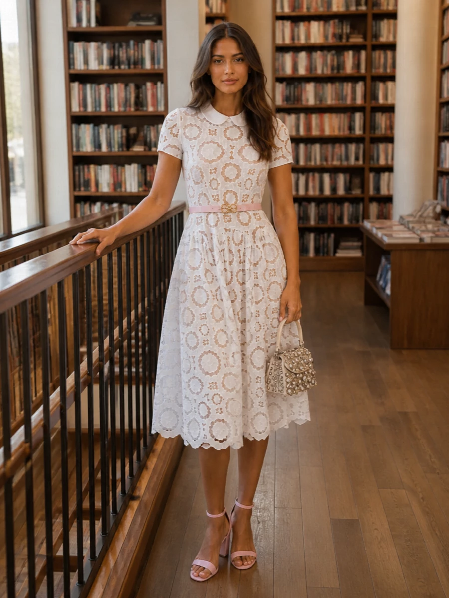 Self portrait lace midi dress blush heels