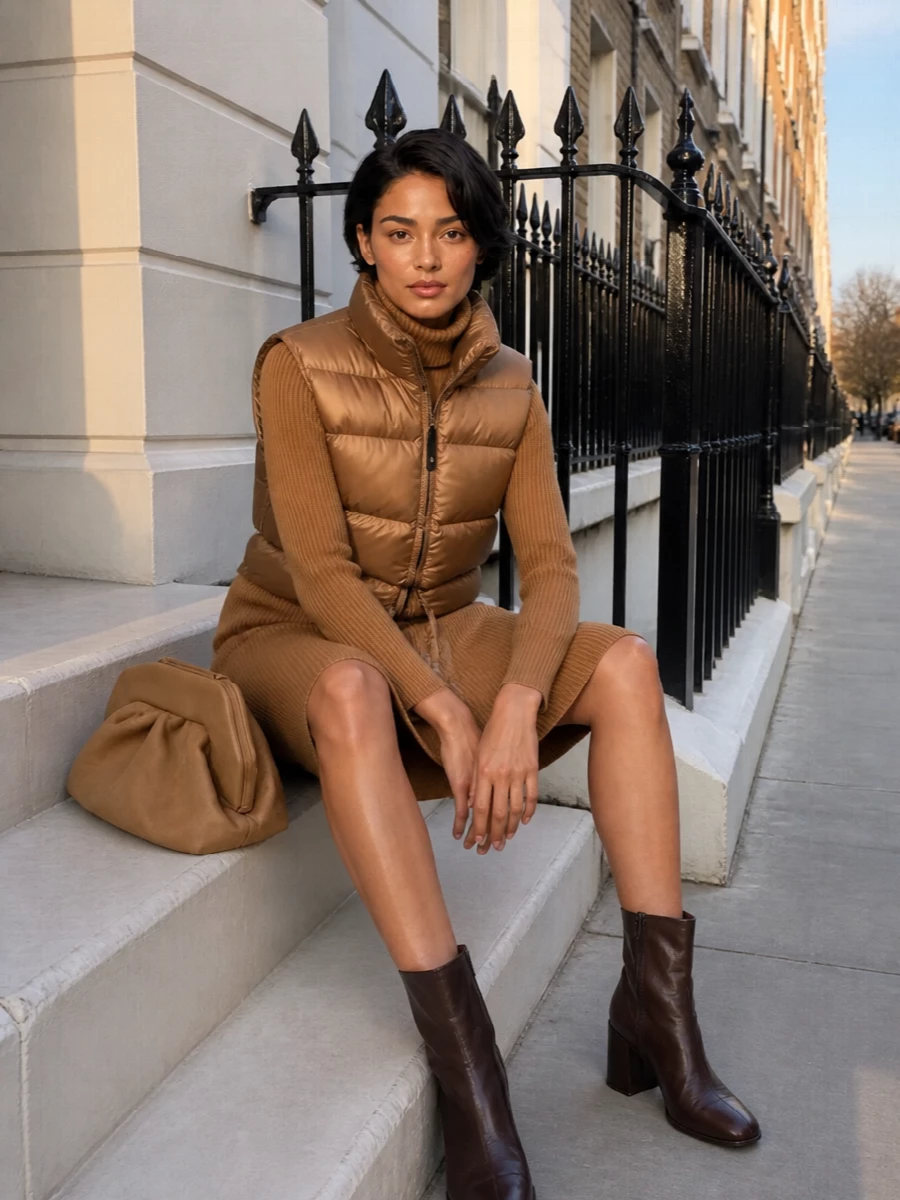 Max mara camel knit dress with cropped gilet