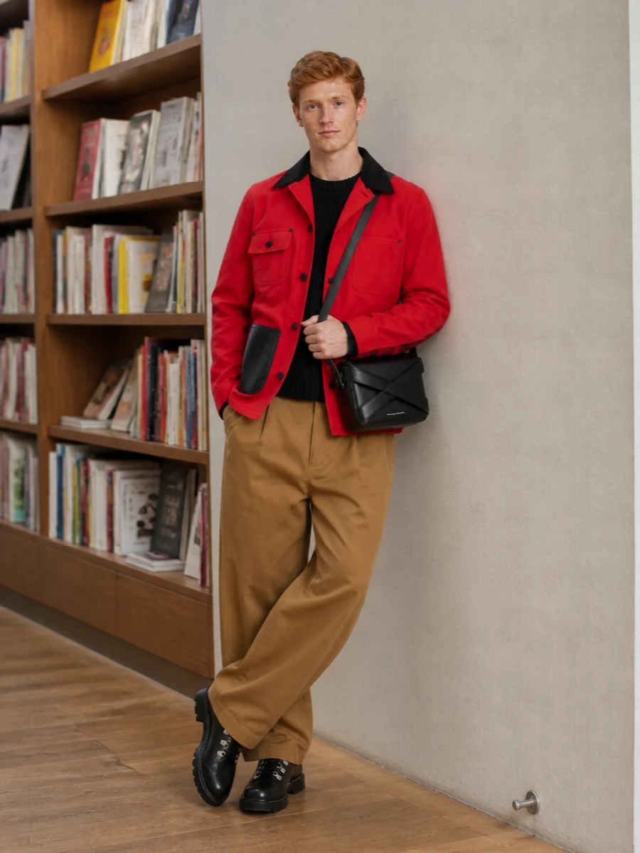 Junya watanabe red jacket camel wide trousers
