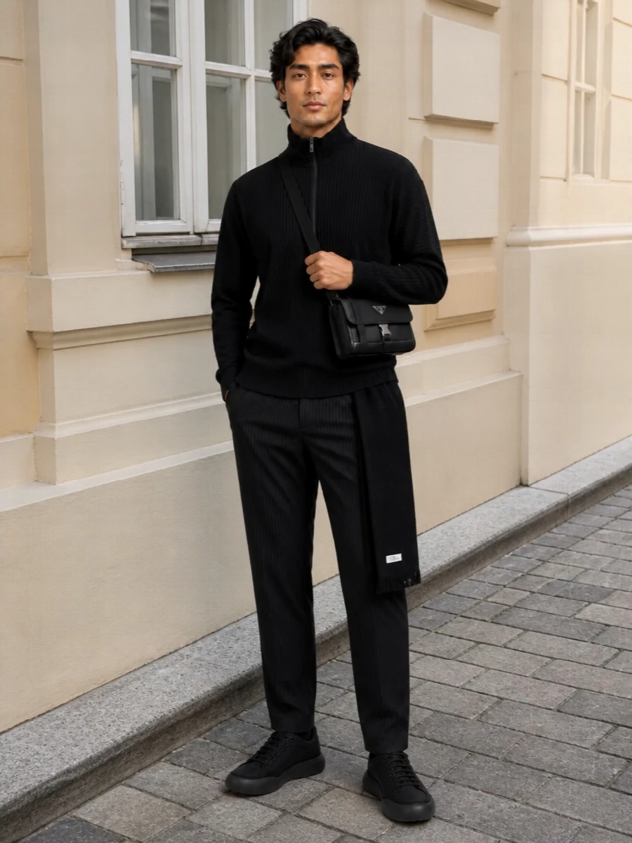 Homme plisse prada pleated sweater trouser outfit