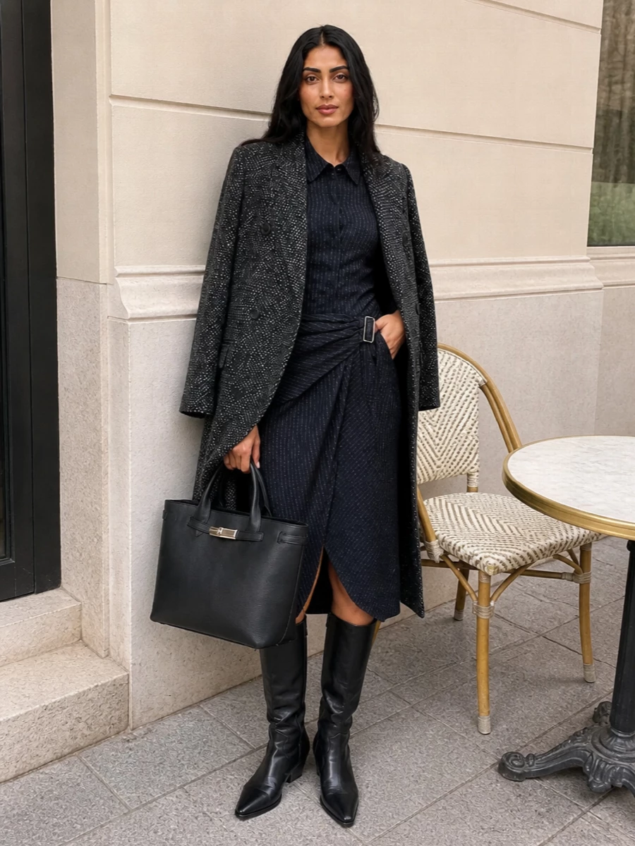 Isabel marant pinstripe dress long coat outfit