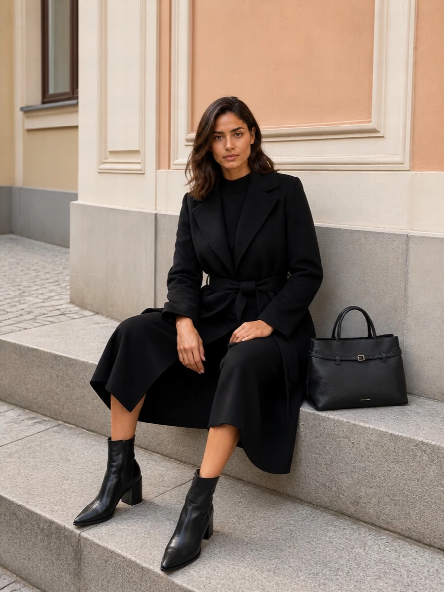 Max mara black coat with black midi dress
