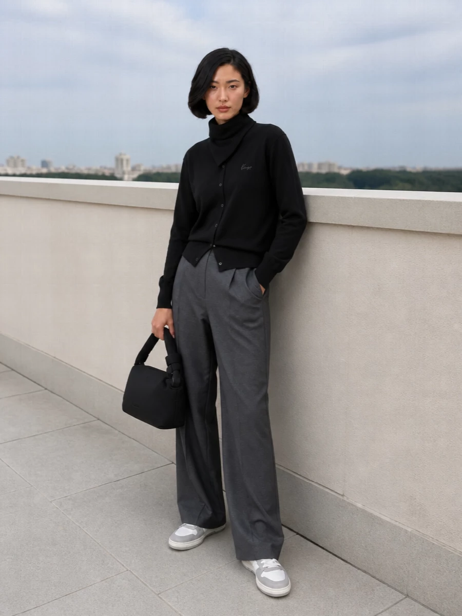 Kenzo cardigan wide leg trousers sneakers