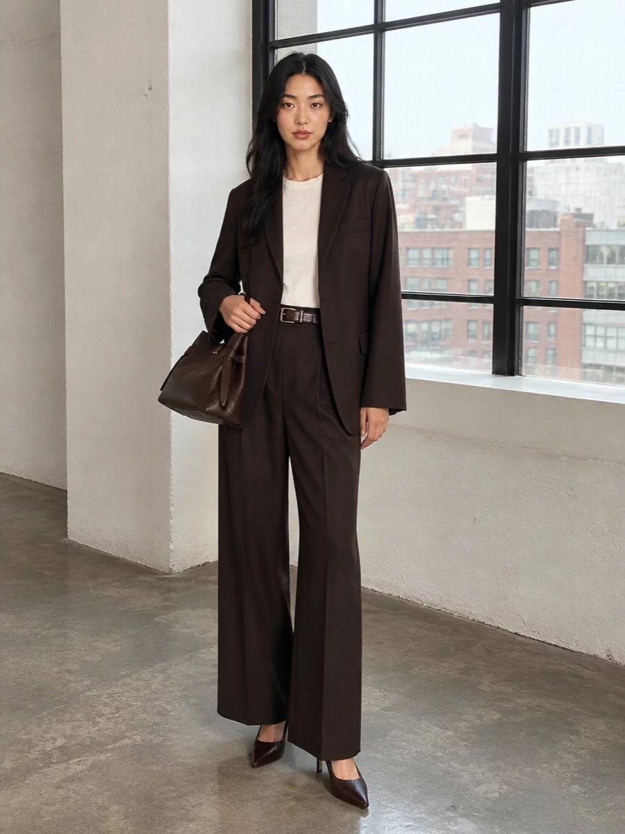 Frankie shop brown blazer wide leg trousers outfit