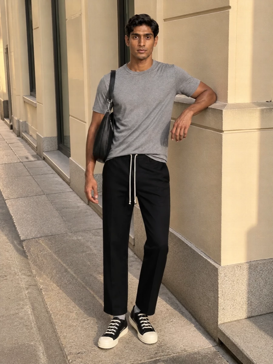 Rick owens grey tee black drawstring pants