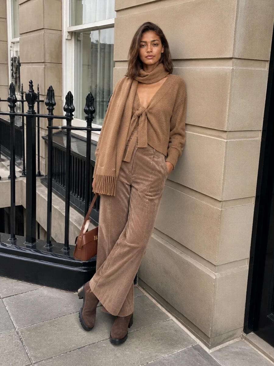 Ermanno scervino camel cardigan brunello wide leg