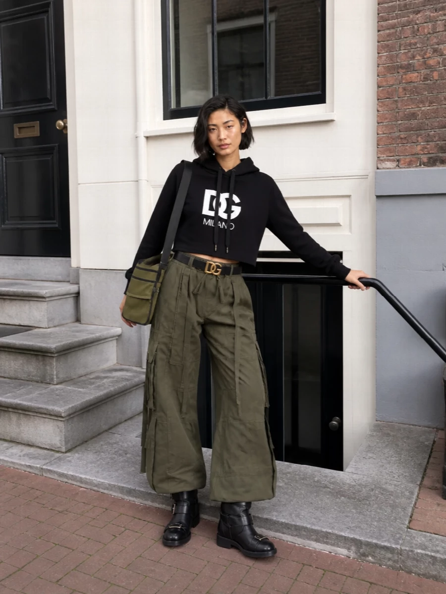 Dolce gabbana cargo pants cropped hoodie moto boots