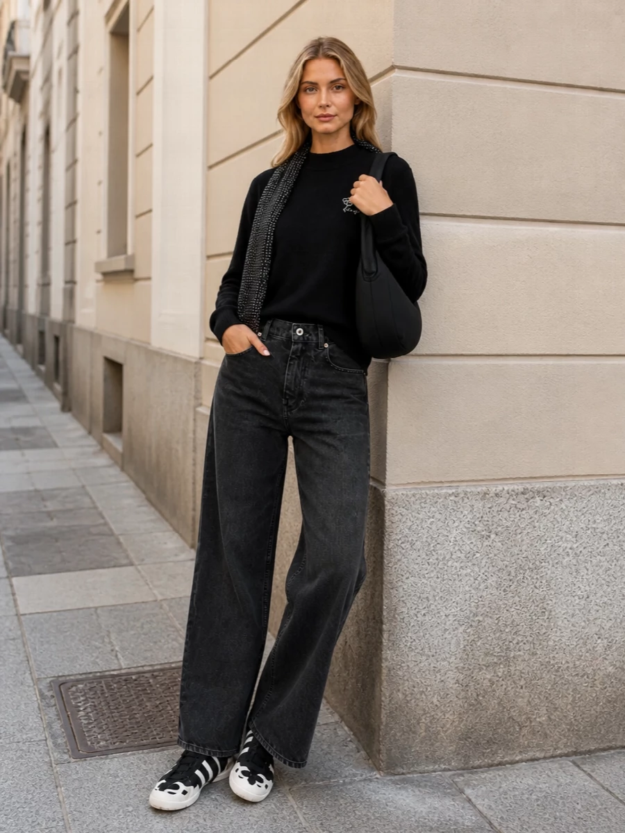 Kenzo sweatshirt wide leg jeans y3 sneakers