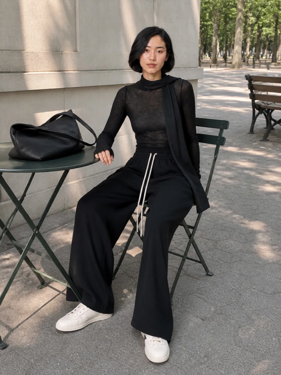 Rick owens wide leg pants sheer knit sneakers