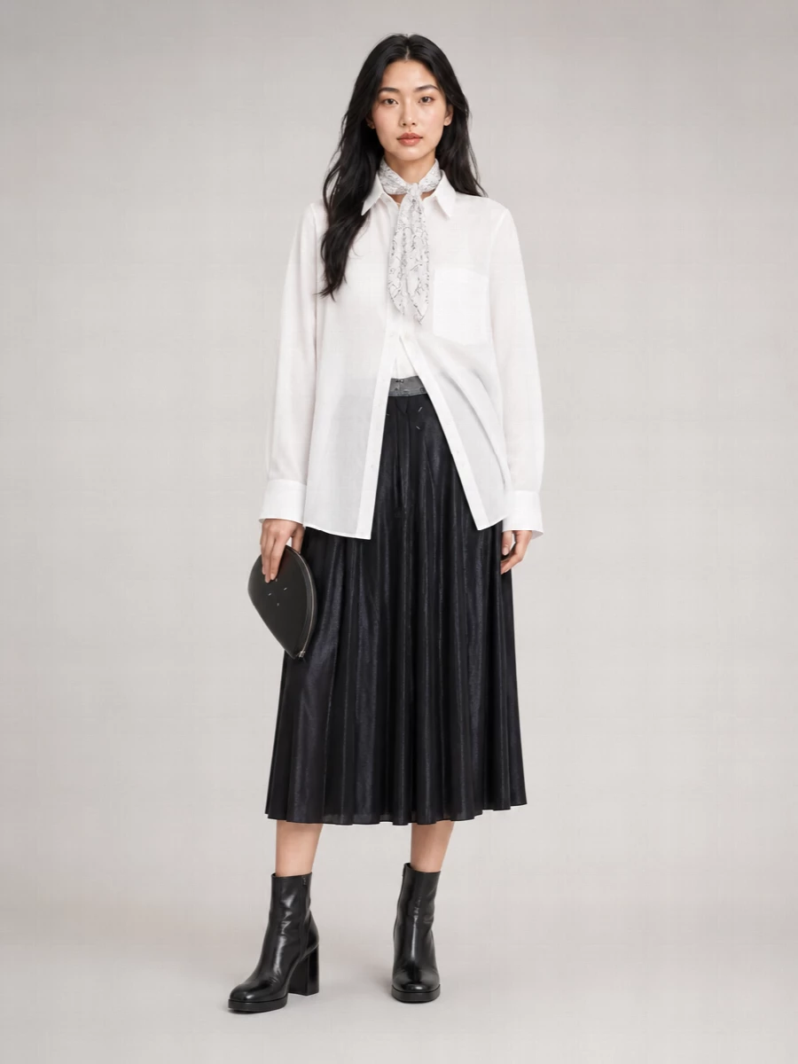 Maison Margiela Silk Blend Pleated Midi Skirt