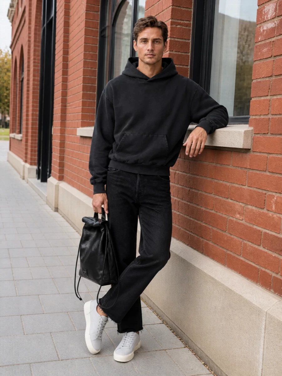 Fear of god black hoodie outfit jeans