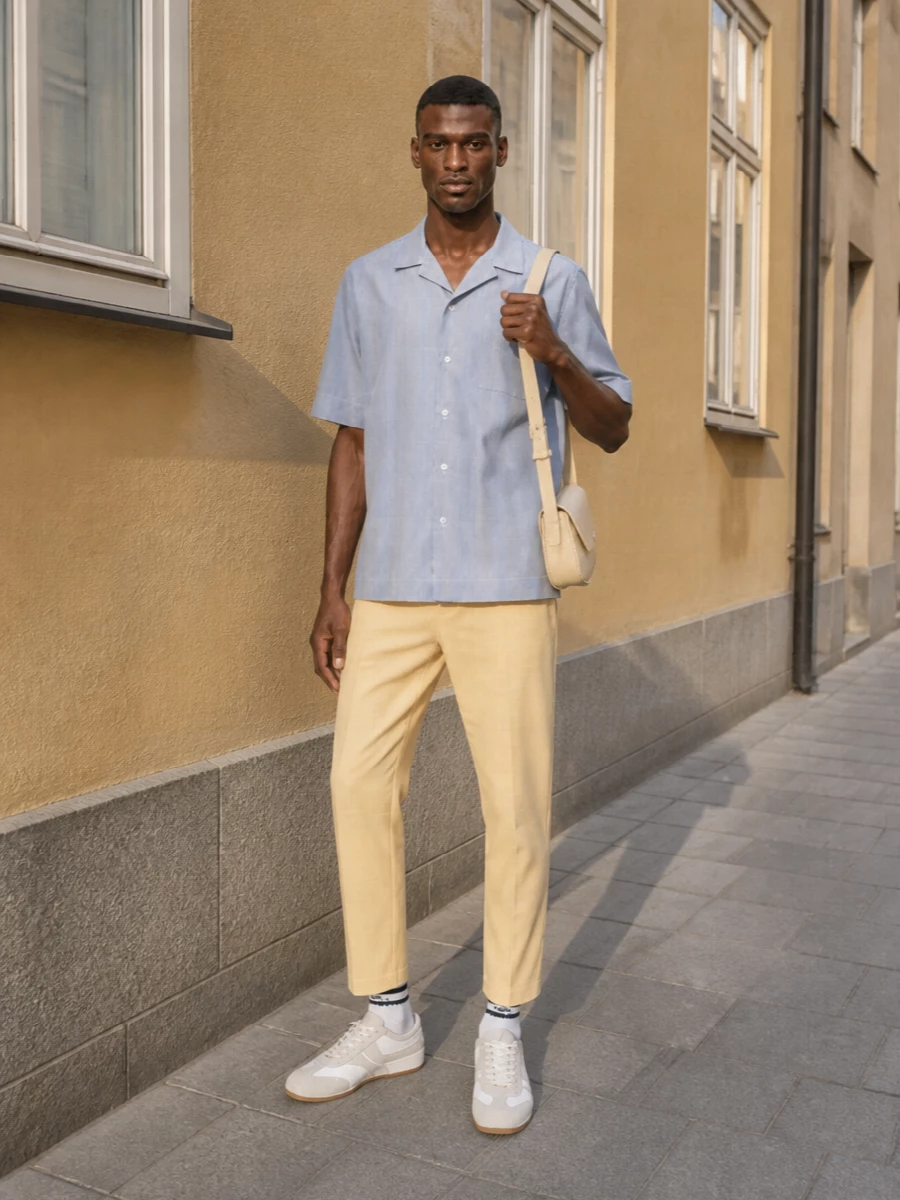 Dries van noten striped shirt pale trousers outfit