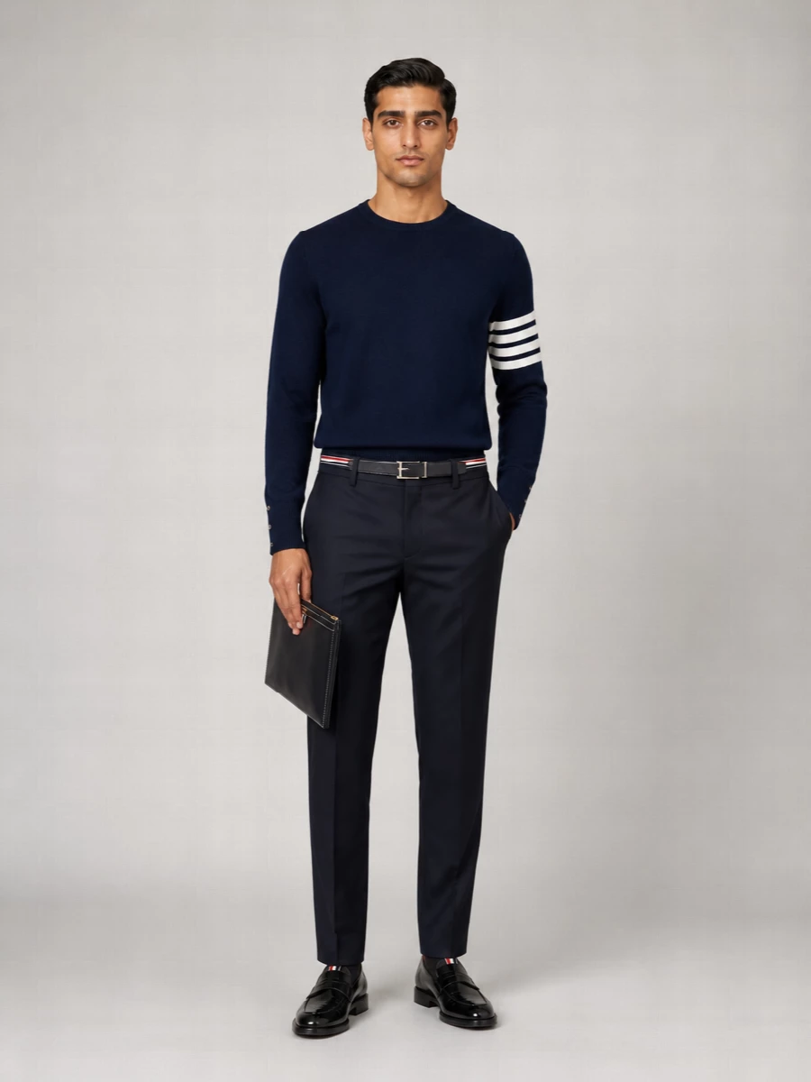 Thom Browne Crew Neck Cashmere Sweater With Side Buttons