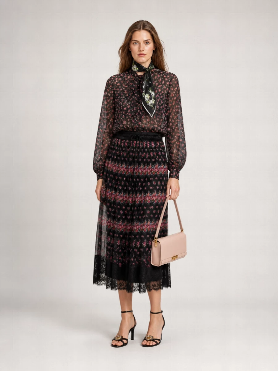 Dolce&Gabbana Silk Floral-Print Lavallière Blouse