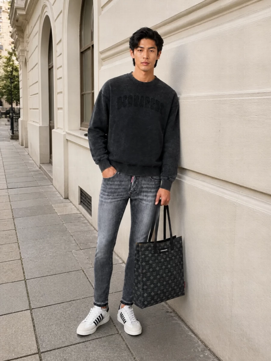 Dsquared2 grey skinny jeans charcoal sweatshirt
