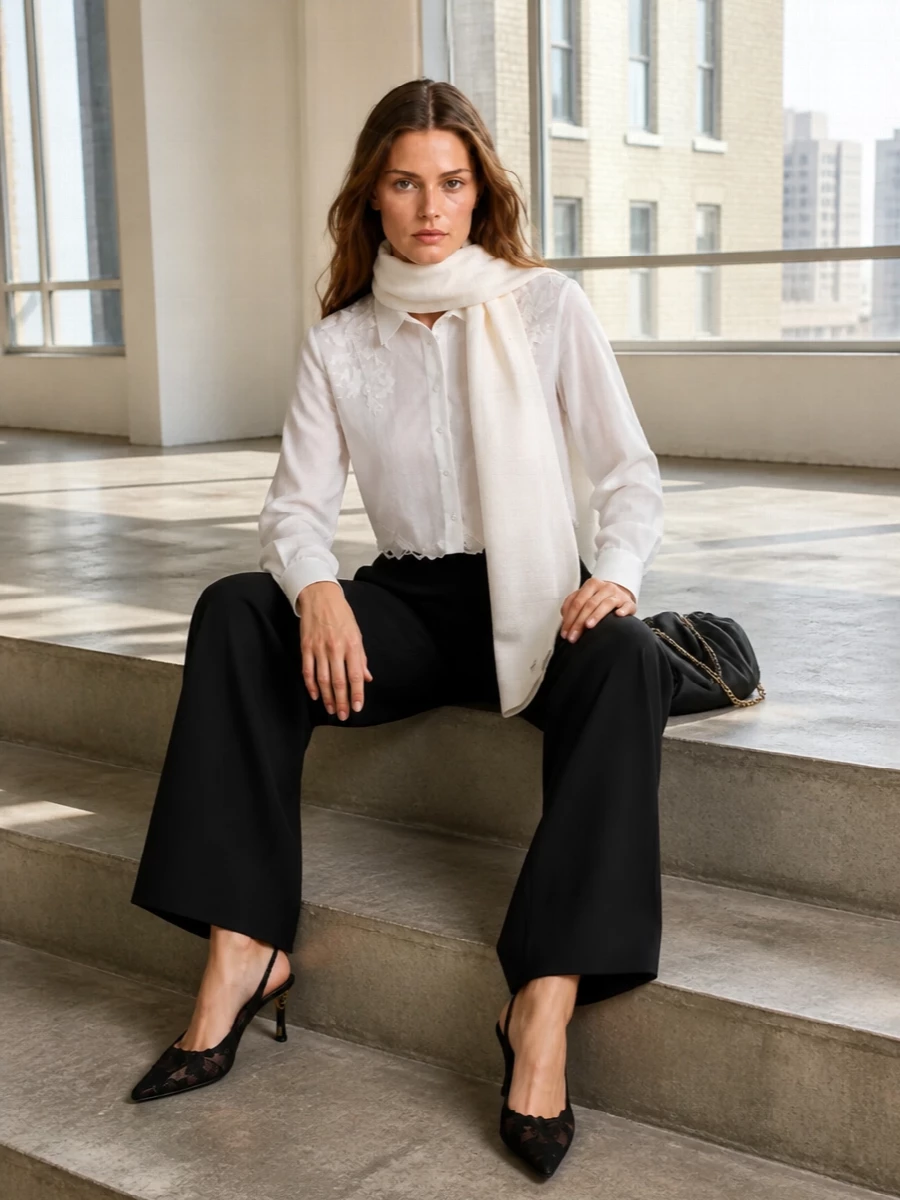 Ermanno scervino embroidered shirt black wide leg pants