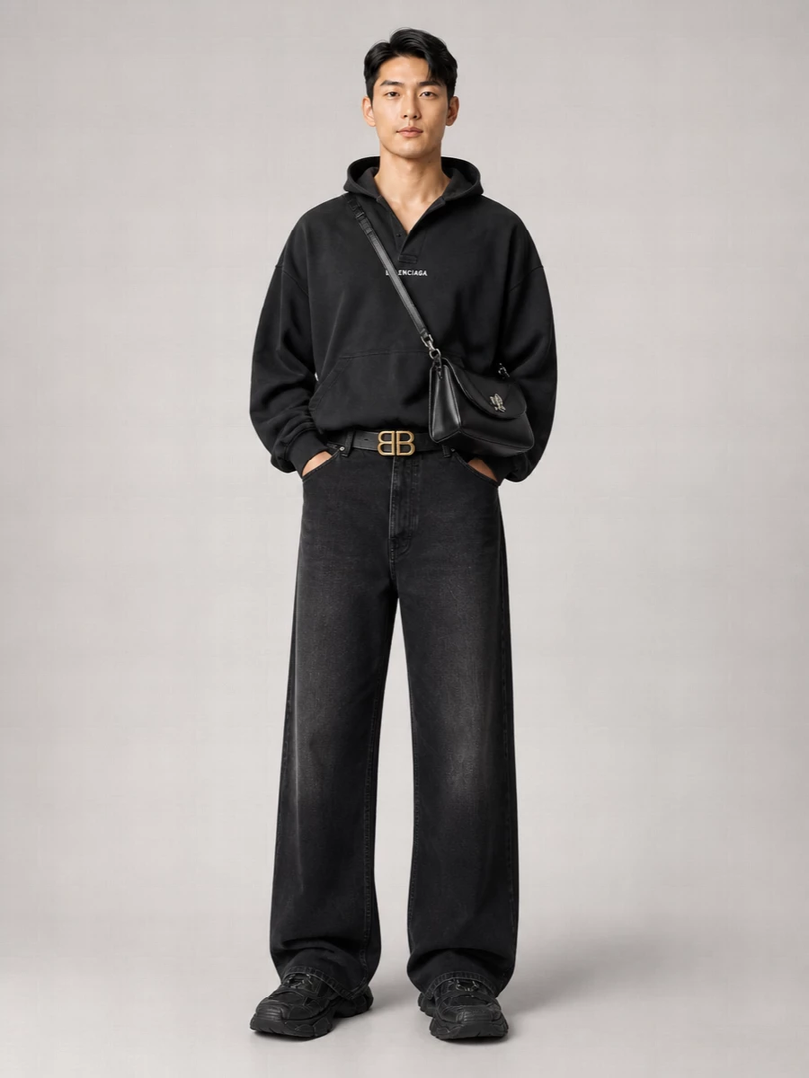 Balenciaga Denim Distressed Wide-Leg Jeans