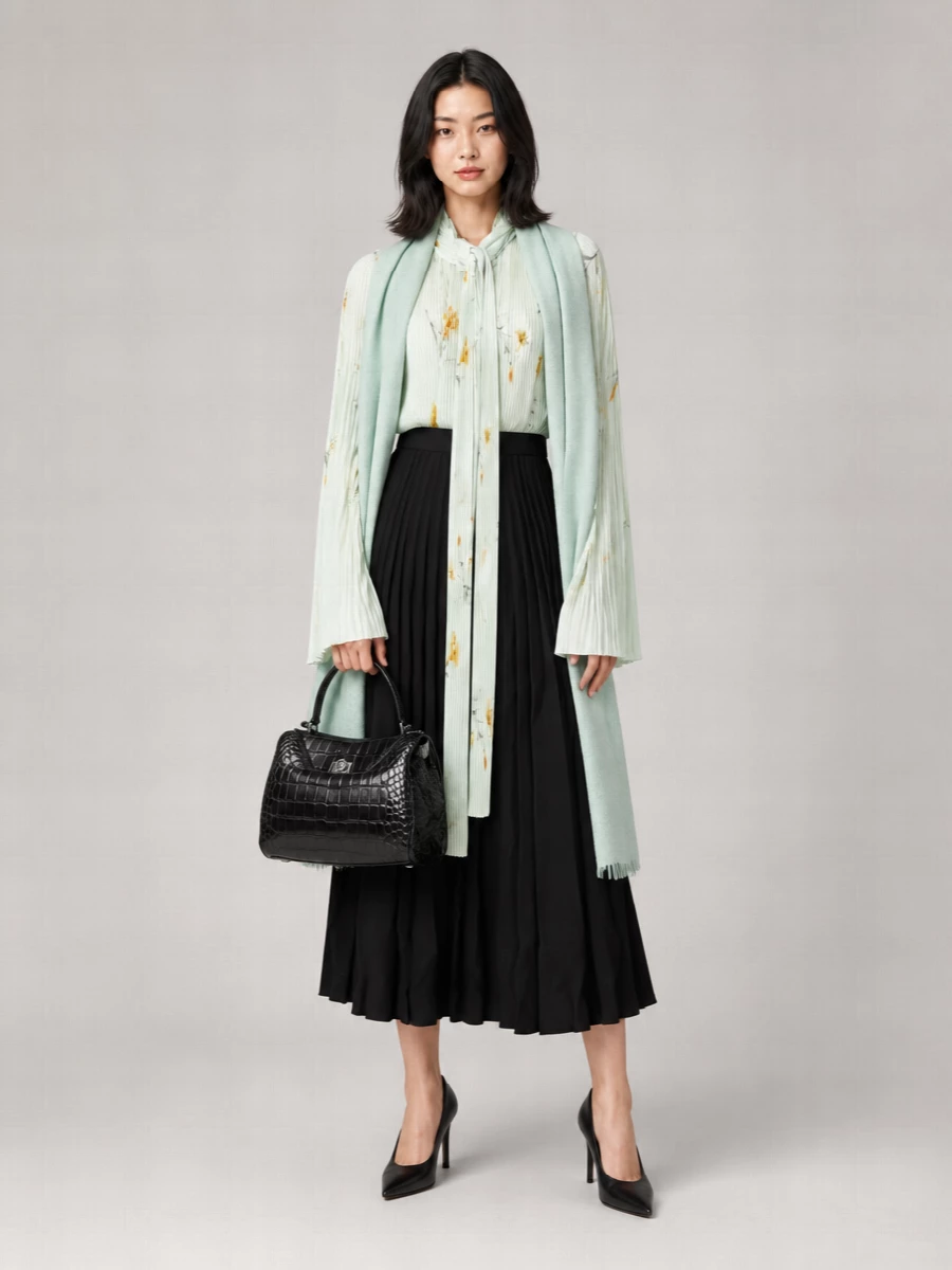 Balenciaga Floral-Print Pleated Asymmetric Blouse