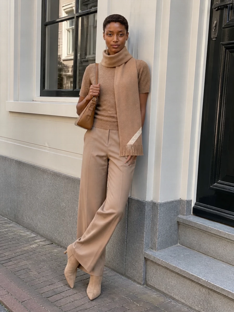 Fabiana filippi camel knit wide leg trousers outfit
