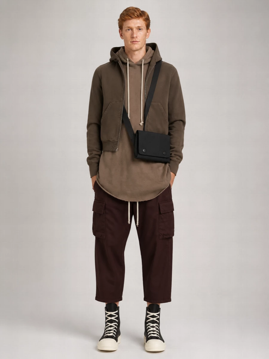 Rick Owens Drkshdw Cotton Asymmetric Zip Hooded Jacket