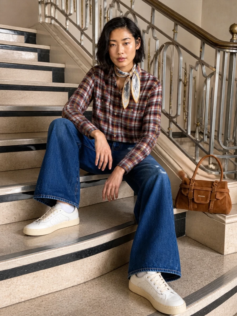Dsquared2 wide leg jeans plaid shirt outfit