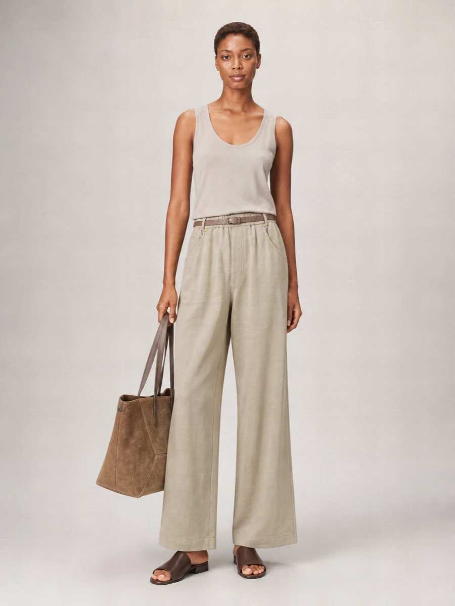 Brunello Cucinelli Linen Cotton High-Rise Wide-Leg Track Pants