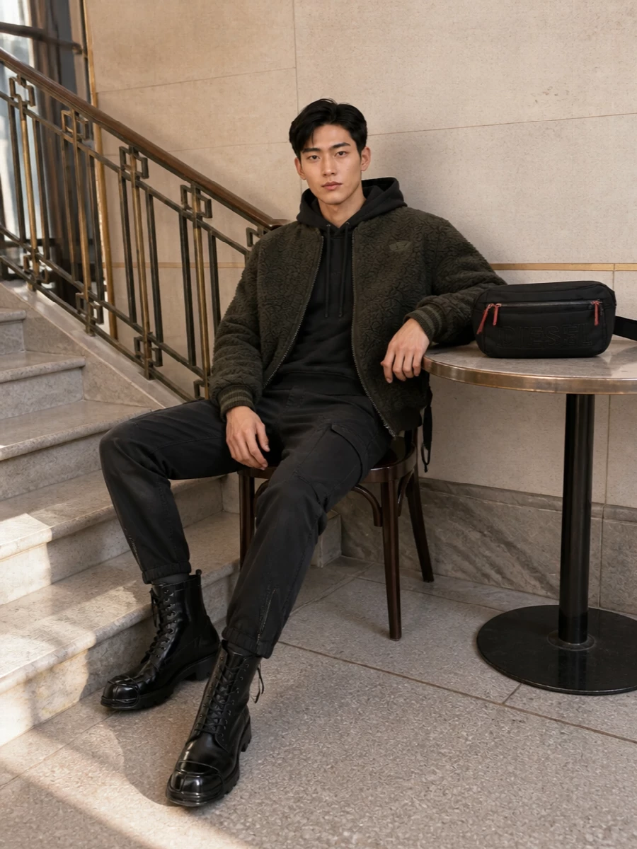 Diesel sherpa bomber black cargos combat boots