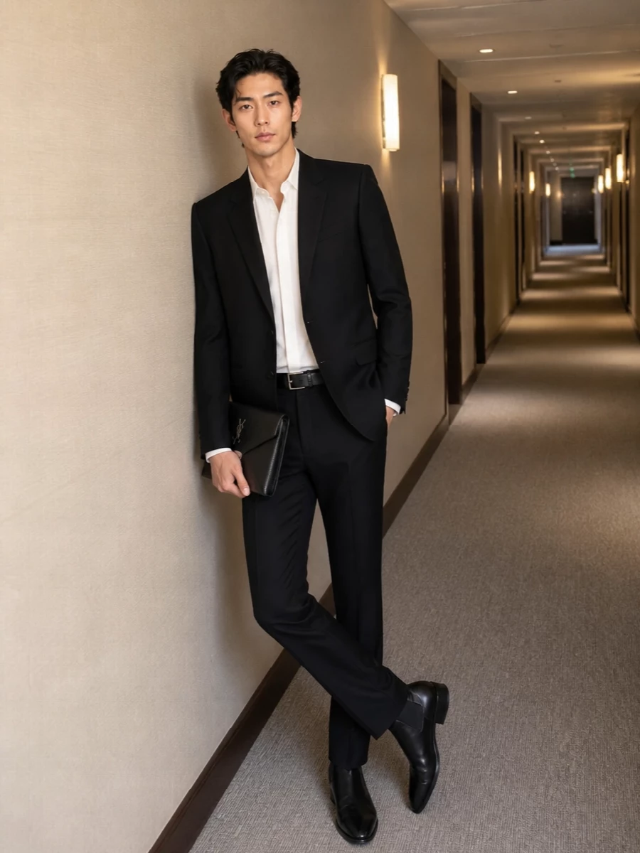Saint laurent black suit chelsea boots