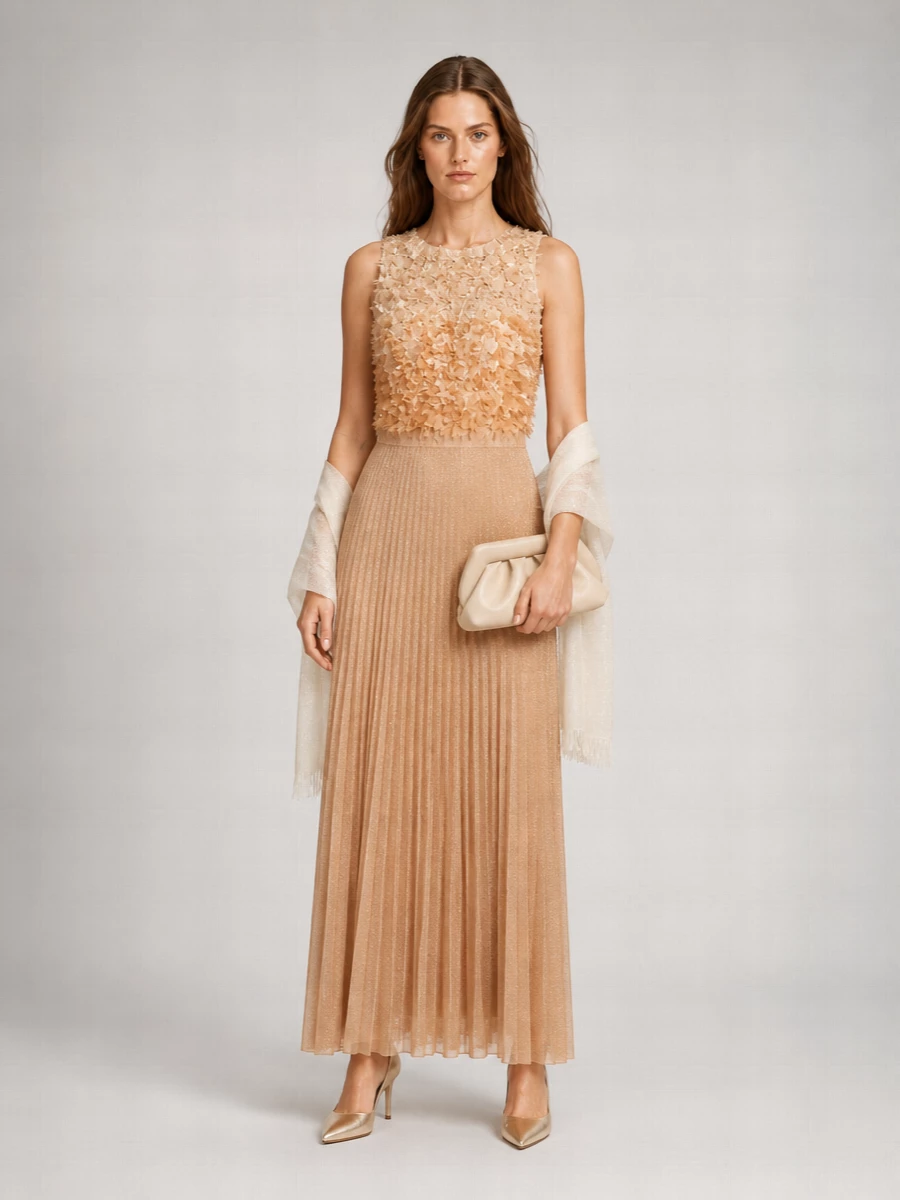 Elisabetta Franchi Pleated Embellished Maxi Dress